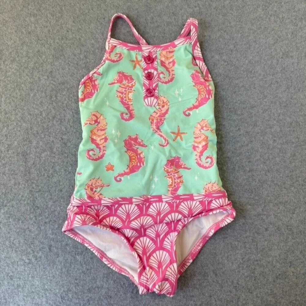 Hatley Swim One‎ Piece Baby Girls 2T Months Tank Swim Seahorse Pink Beach Ocean